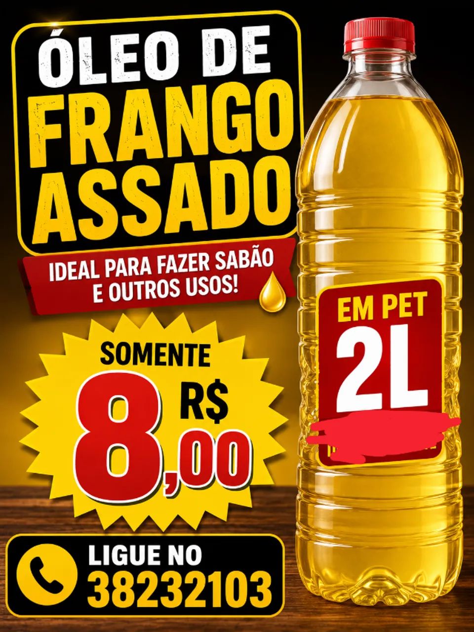 Óleo de frango Assado para fazer sabão 