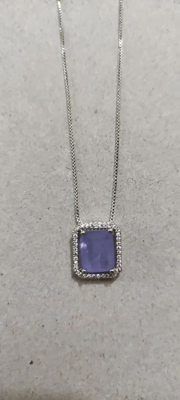 Conjunto Feminino Lilás Prata Colar e Brincos Elegantes