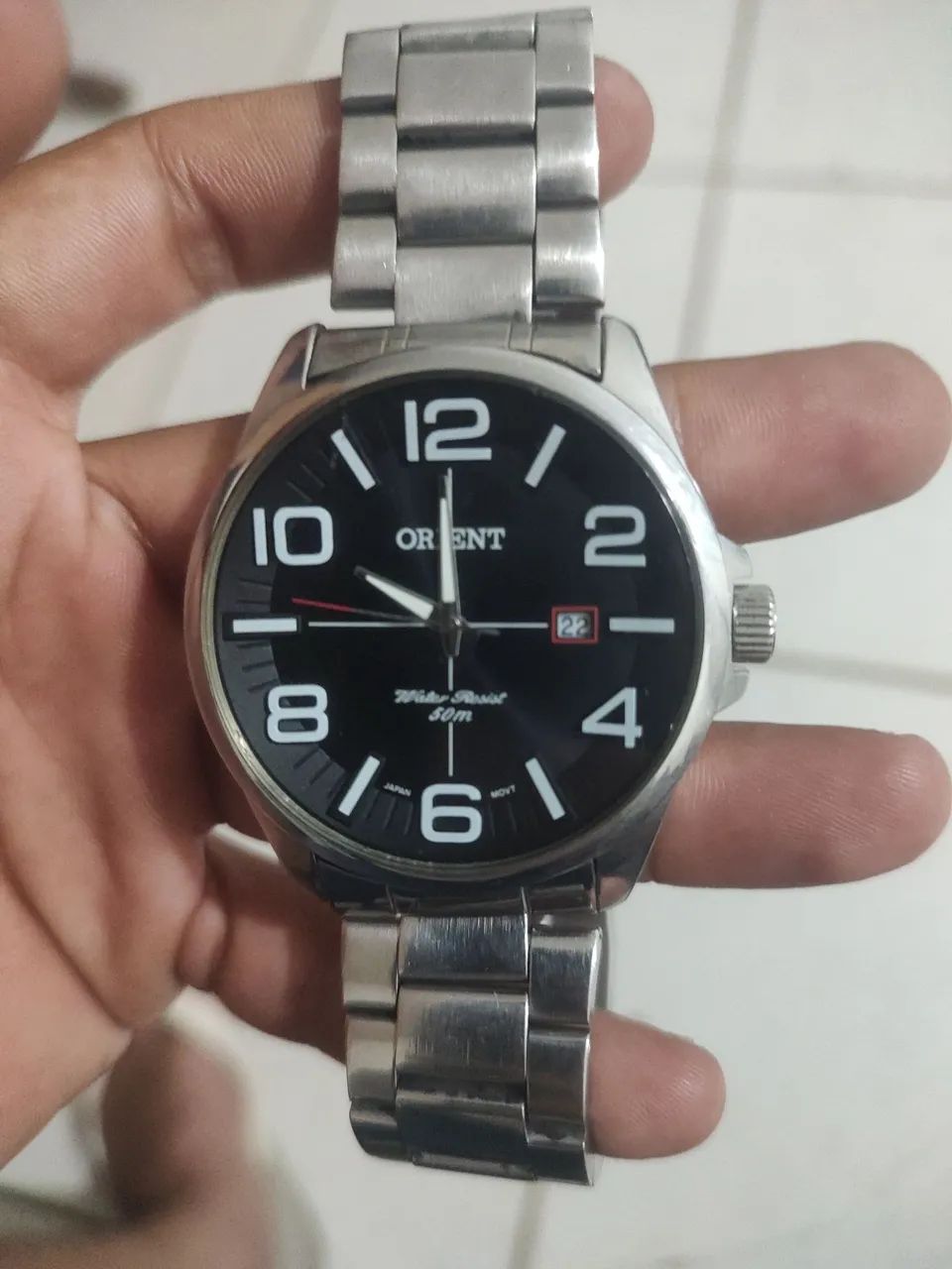 Relógio orient original cx de aço à prova d'água 50metros