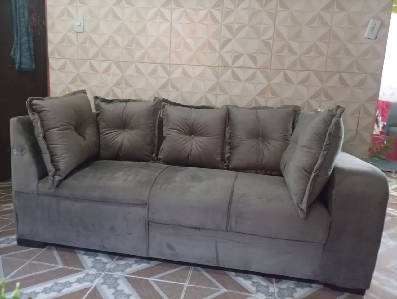 Sofá novo aveludado formato em L mas sem a lateral 
