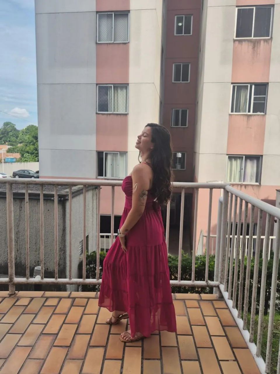 Vestido rosa longo
