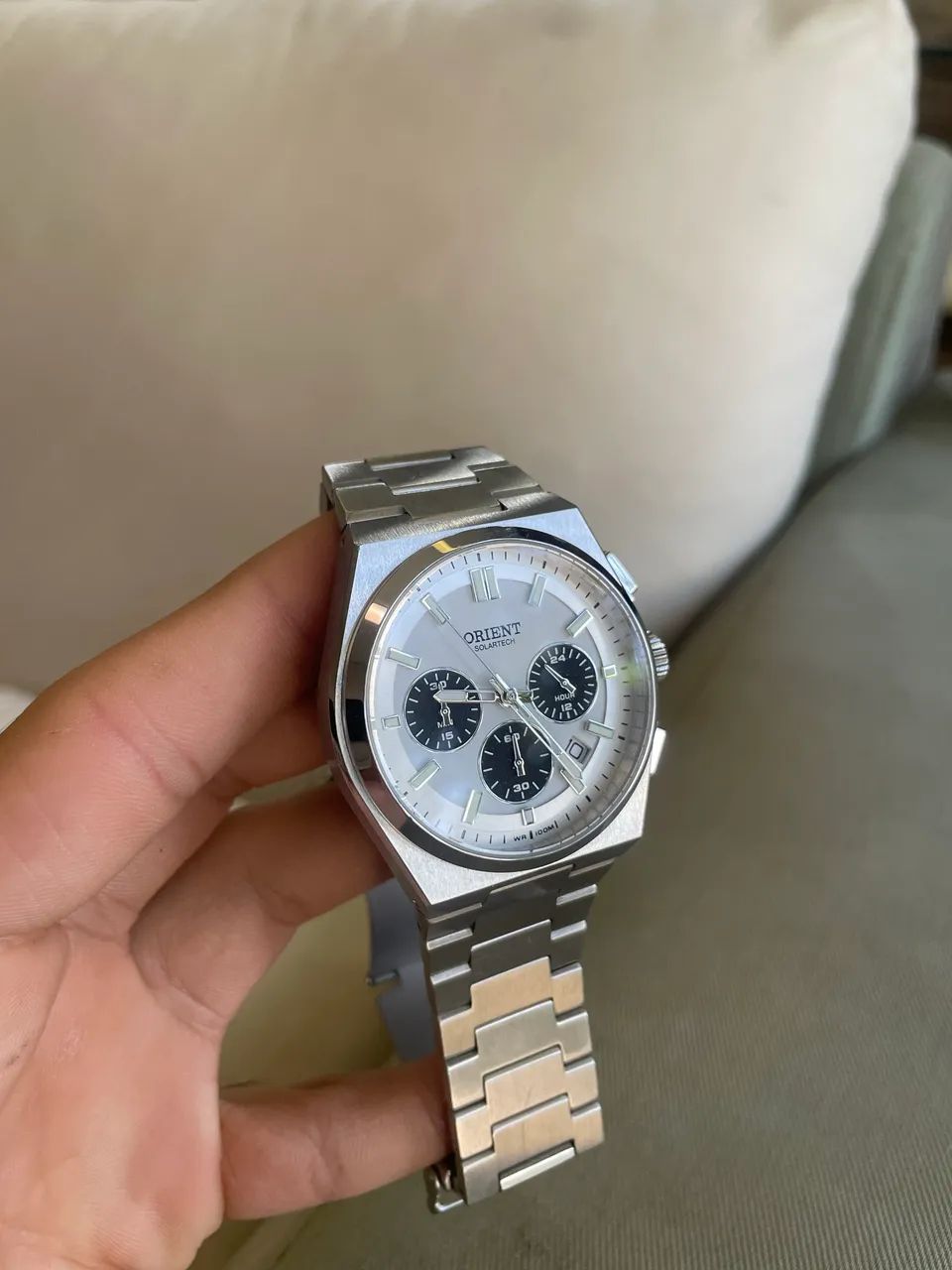 Orient Solartech Cronógrafo Panda MBSSC274 S1SX Branco e Preto - Foto 3