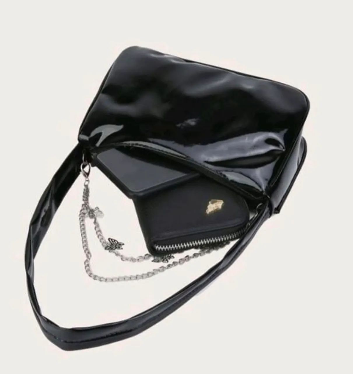 Bolsa de ombro preta com corrente - Foto 3