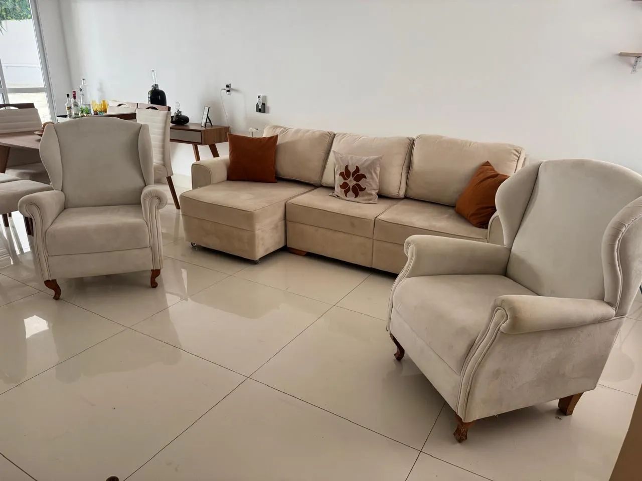 Conjunto de Sala Sofá + 2 Poltronas em Tecido - Foto 4
