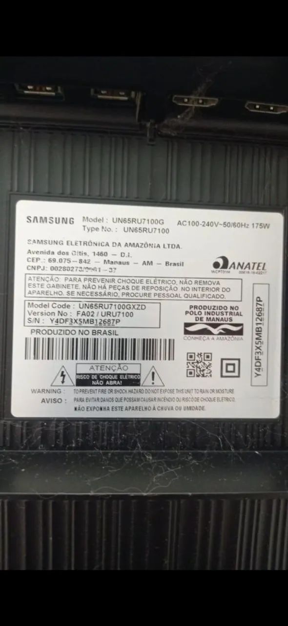TV Samsung 65 pelegadas UN65RU7100G Com defeito