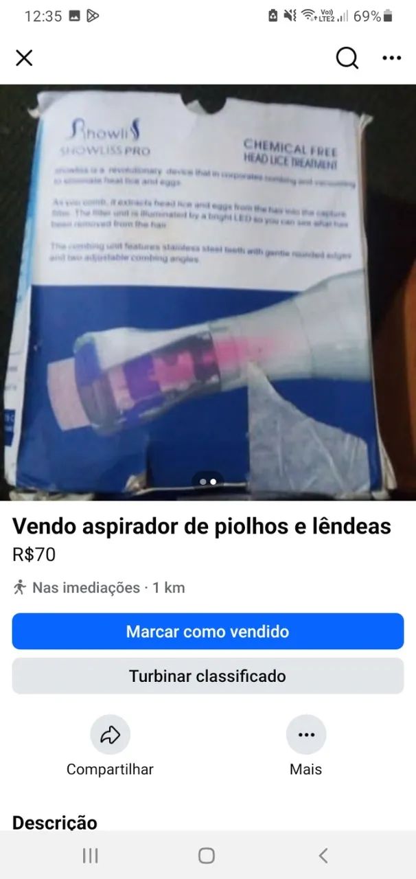 Vendo aspirador de piolho e lendeas