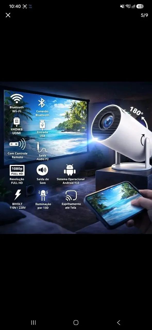 Projetor 4k | HD | 150 POLEGADAS | celular | TV | xbox | ps5 | PC | wifi | Bluetooth  - Foto 2