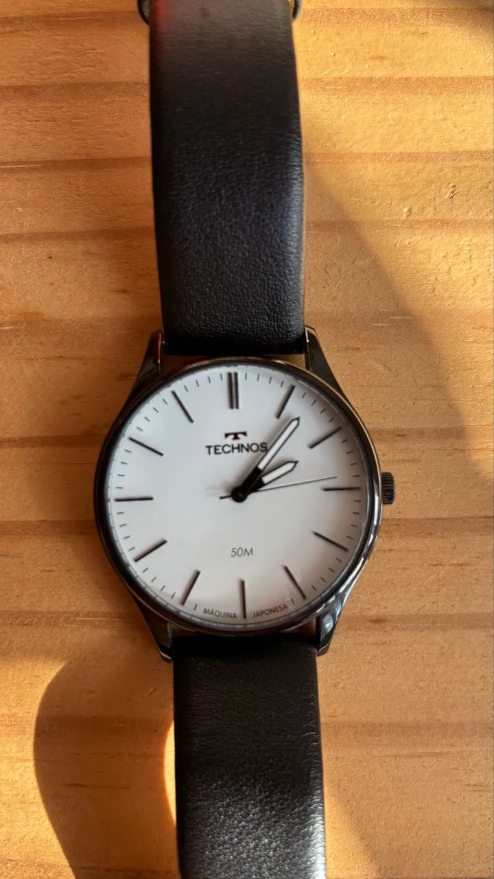 Relógio Technos Masculino Preto, Mostrador Branco, 50m