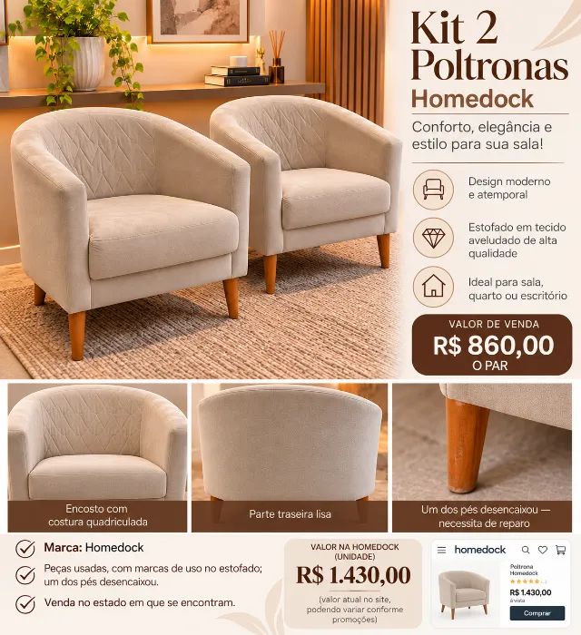 KIT COM 2 POLTRONAS HOMEDOCK
