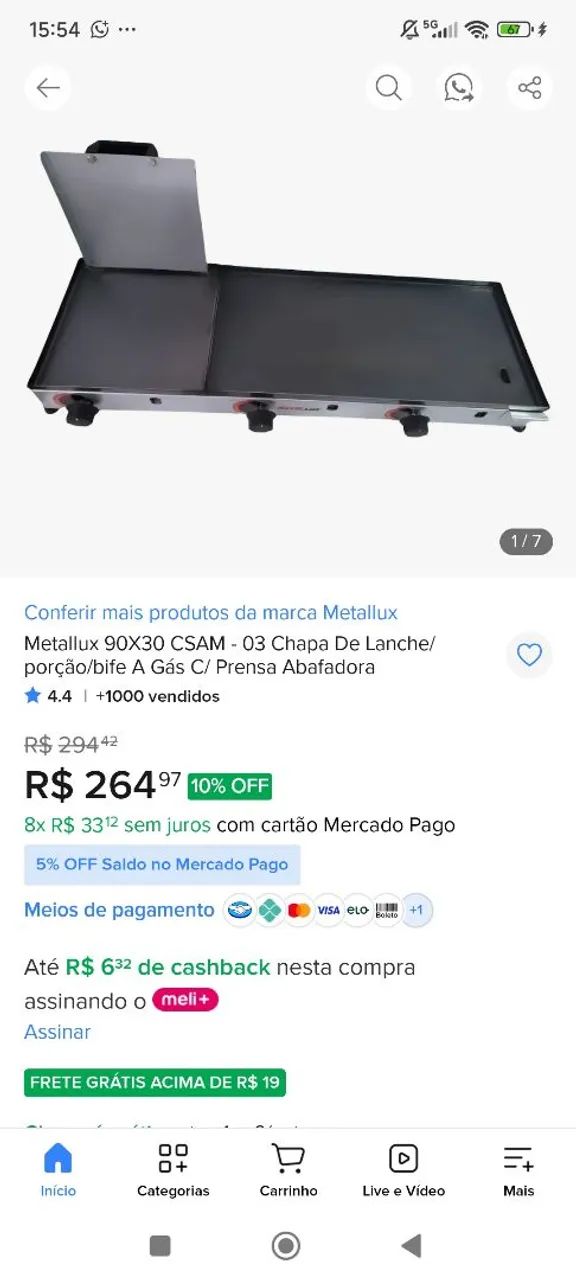 Chapa a gás metalux