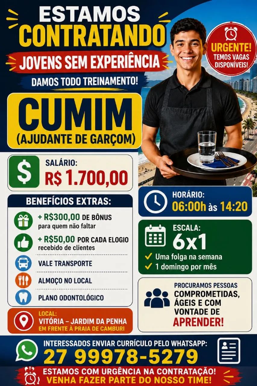 Vagar de cumim com e sem experiência 