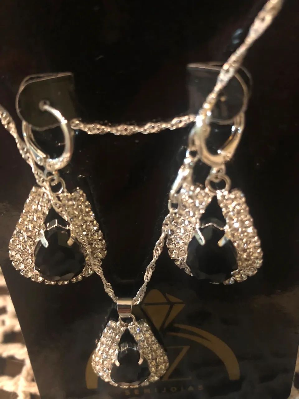Conjunto  strass prata 925 