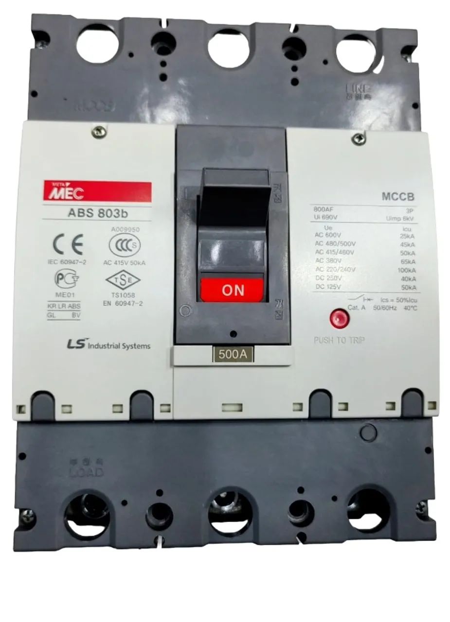 Disjuntor Caixa Moldada LS-Mod. ABS803b-500A-AC/DC p/ entrada de energia, sistema solar.