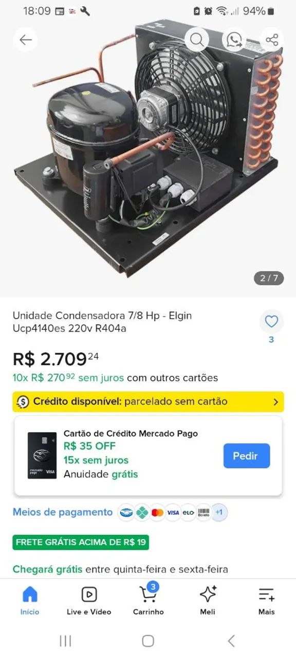 Unidade condensadora elgin 7/8
