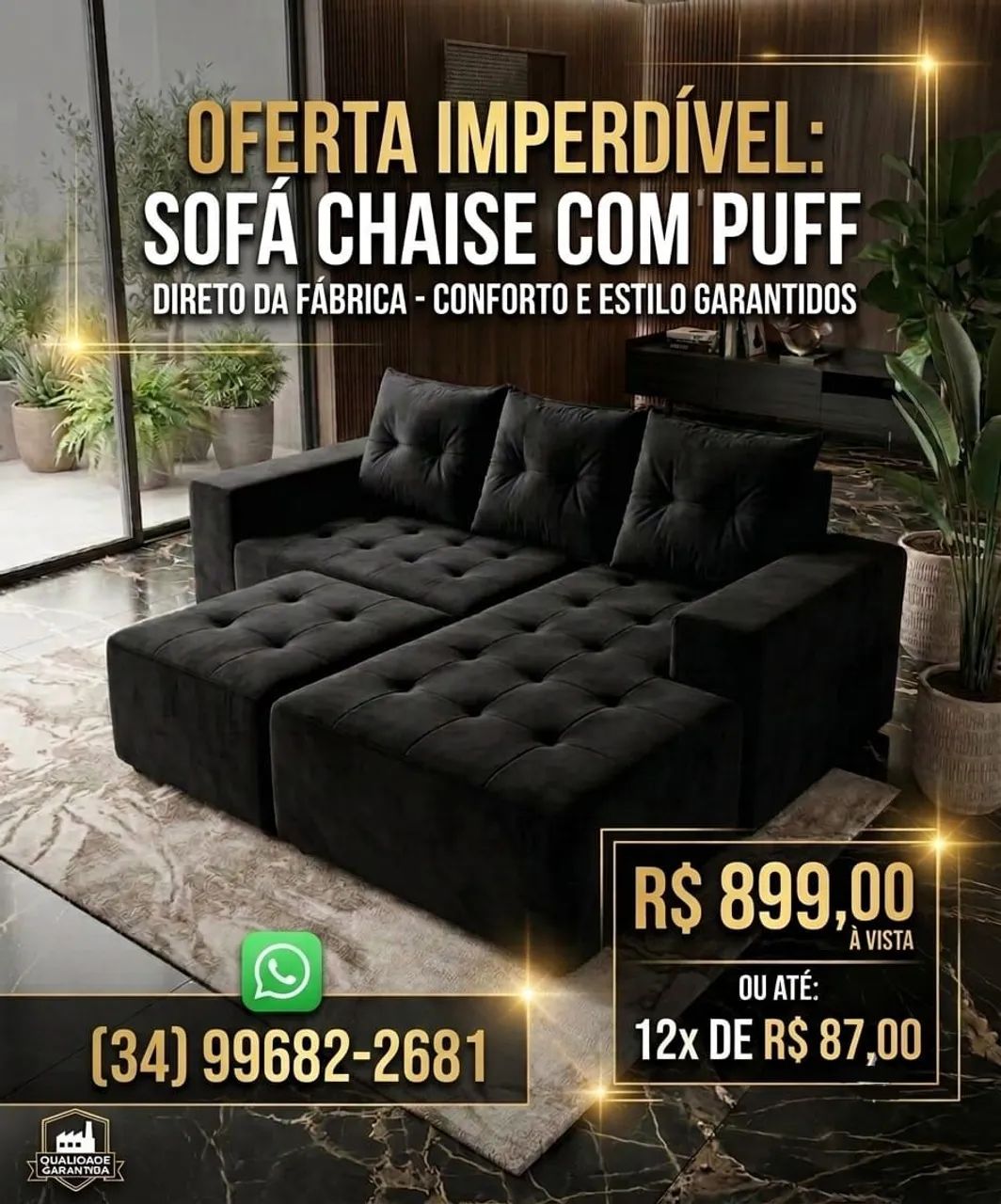 Sofa chaise com puff A vista 899,00 ou 12x 87,00