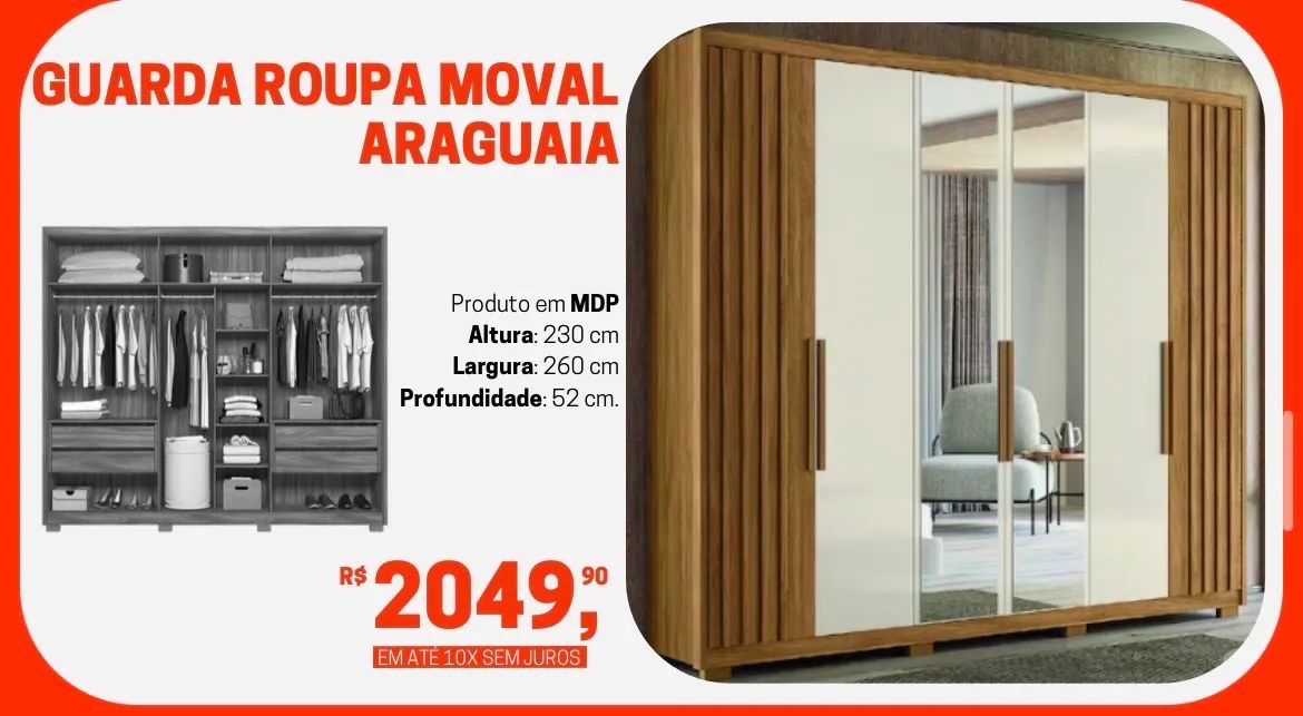 Guarda-Roupa Móval Araguaia - Amplo - Com Espelho - Novo!