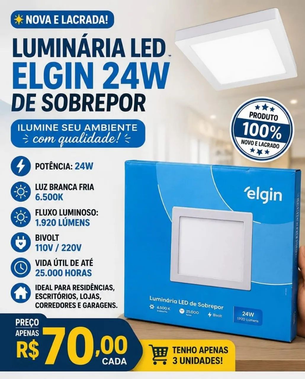 Luminária LED Elgin 24W - Nova e Lacrada
