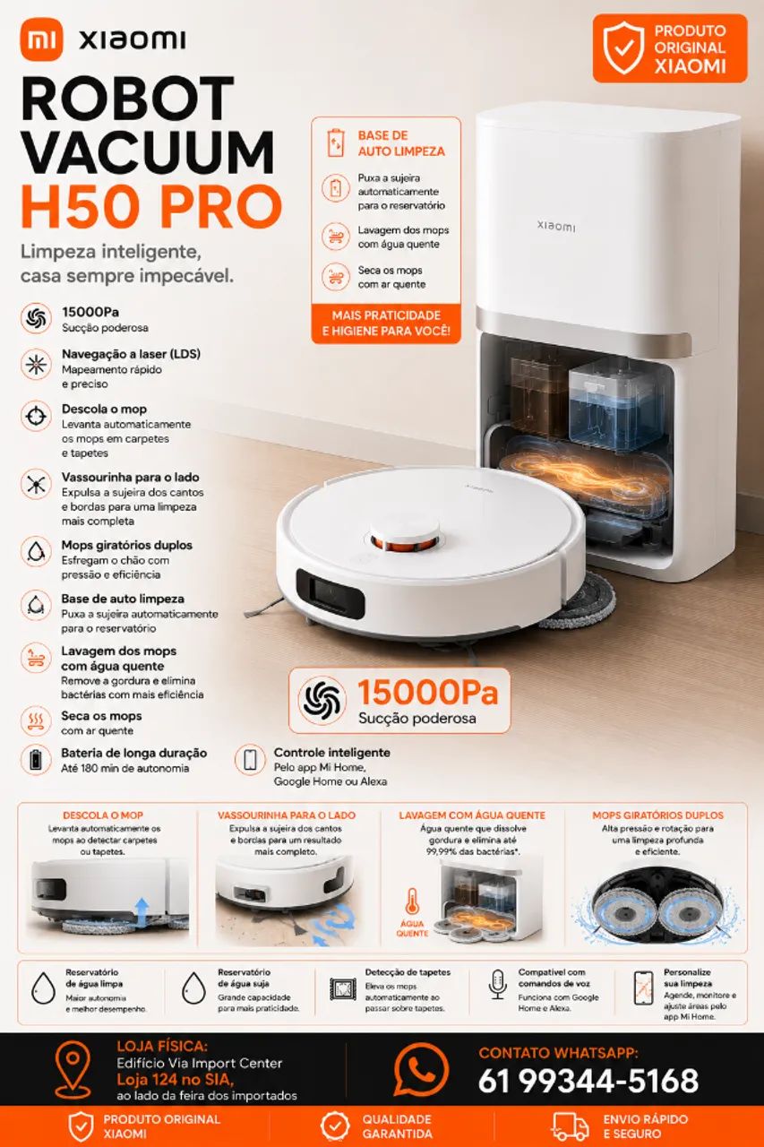 H50 Pro, Robô Xiaomi 220W Novo, Loja Física, Garantia, Parcelamos, Entregamos