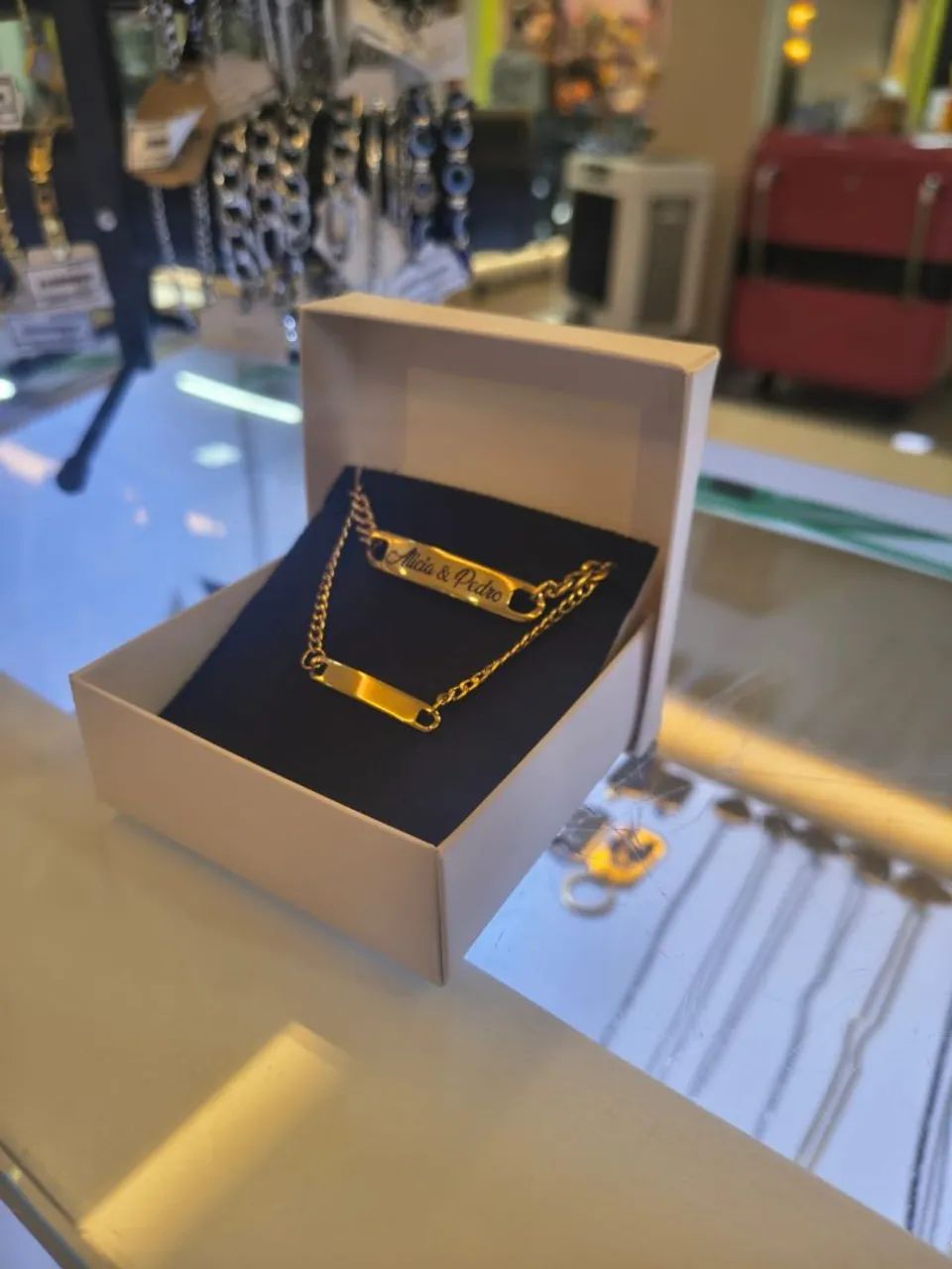 Personalizado em aço pulseira, colar e chaveiro 