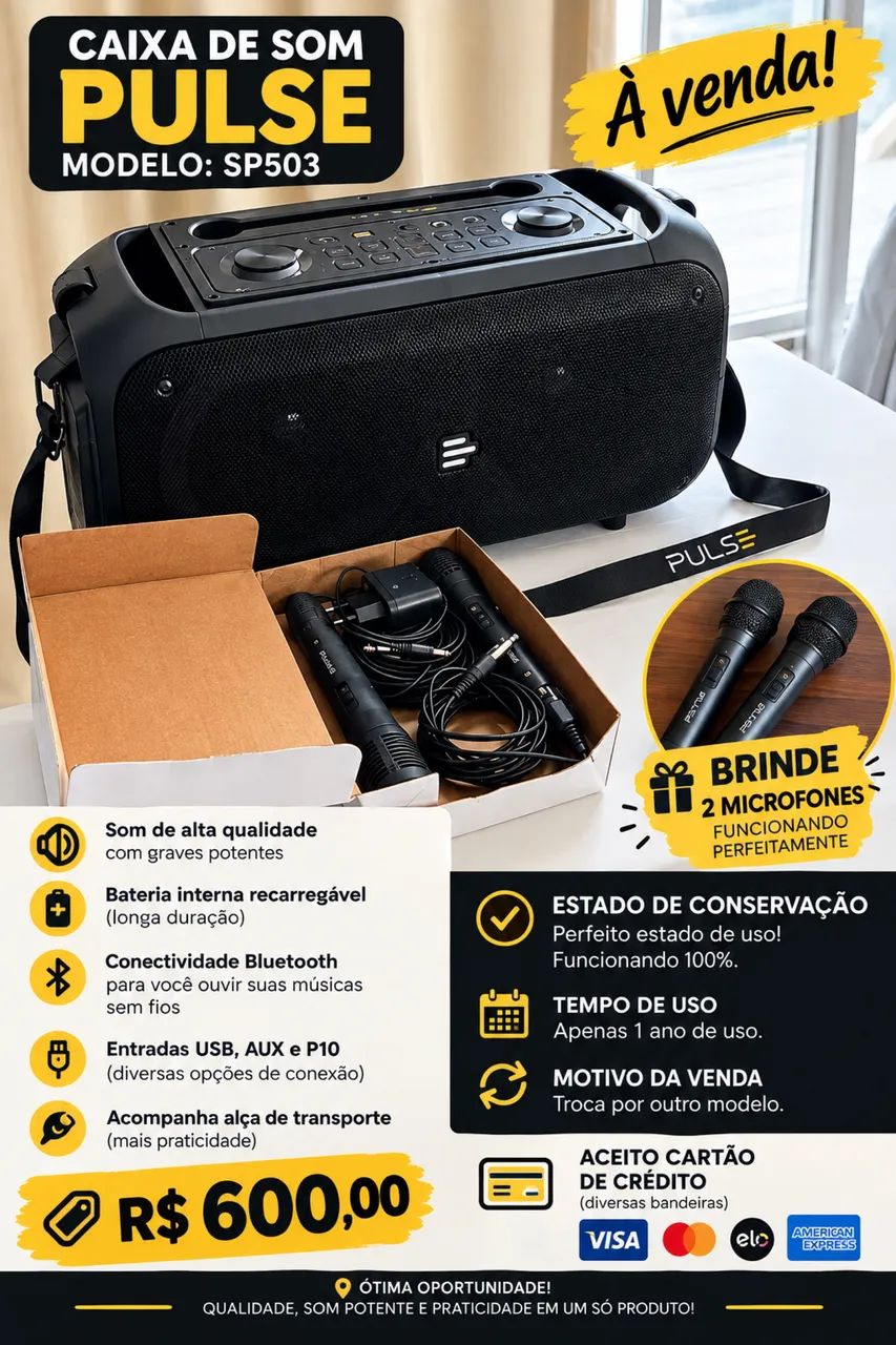 CAIXA DE SOM PULSE R$ 600,00 REAIS
