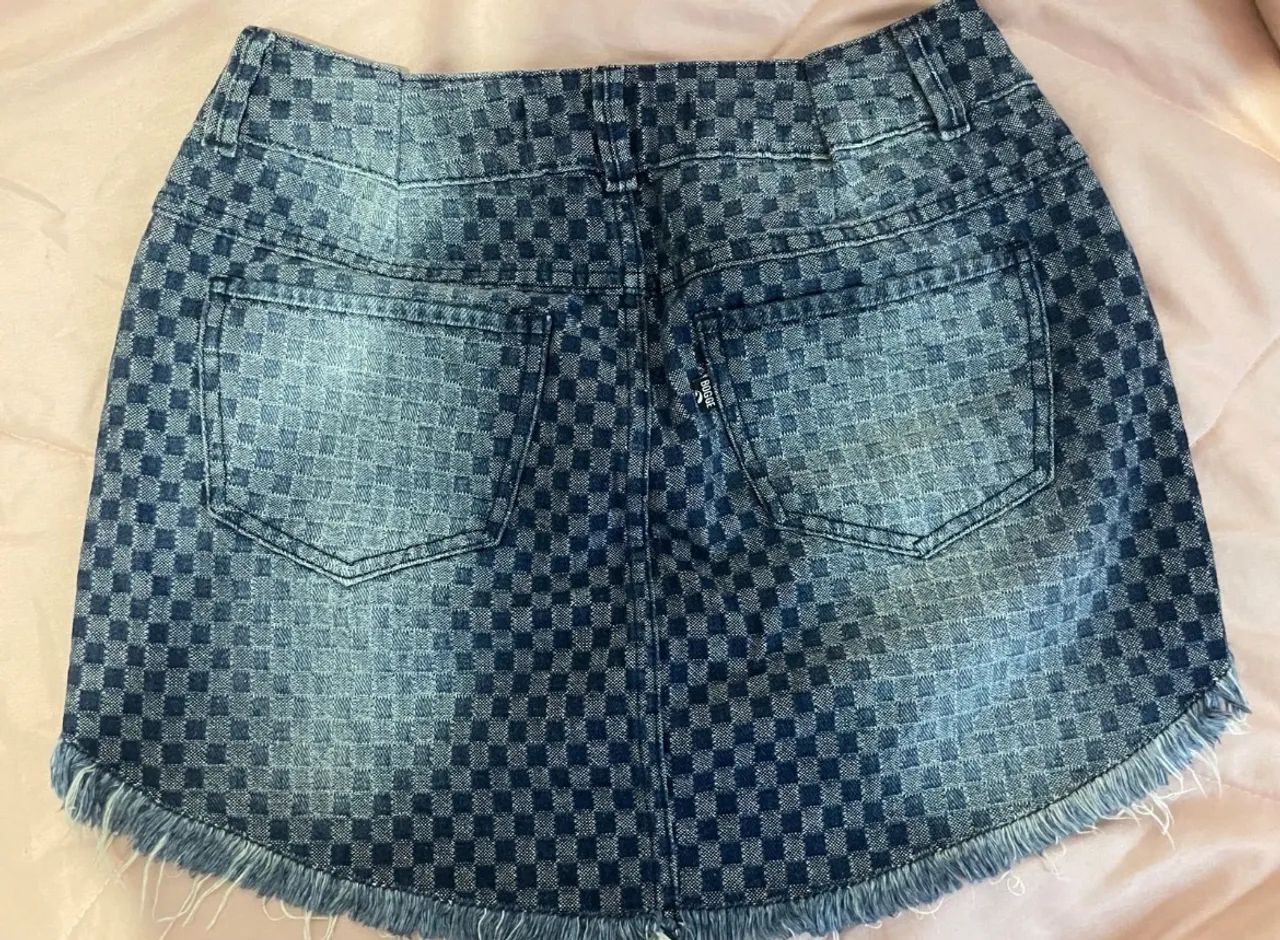 saia jeans quadriculada  - Foto 5