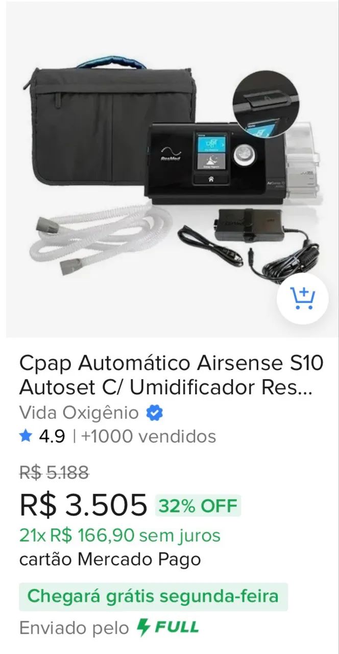 Cpap Automático Airsense S10 Autoset C/ Umidificador Resmed