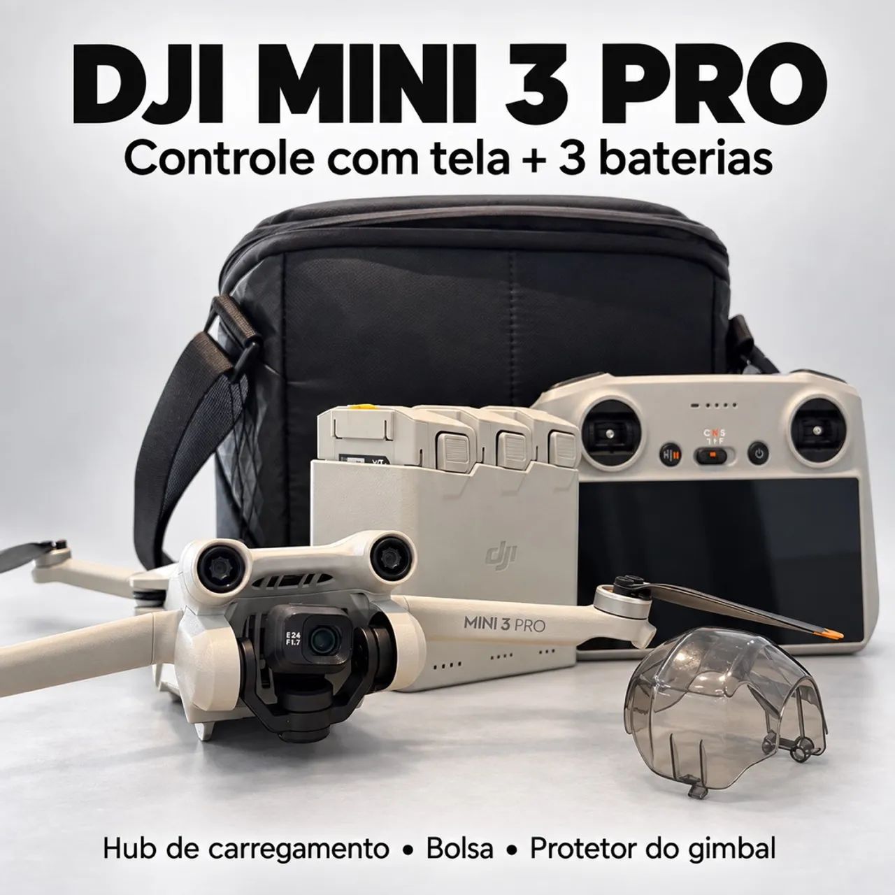 Drone DJI Mini 3 Pro + Controle com tela + 3 baterias e bolsa