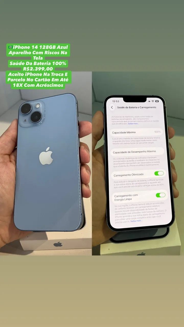 iPhone 14 128GB Azul - Aparelho Com Riscos Na Tela (Usado)
