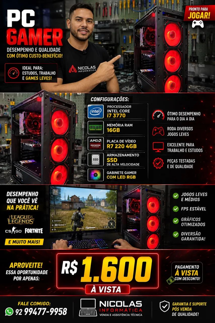 Pc gamer intel i7 + placa de vídeo 4gb