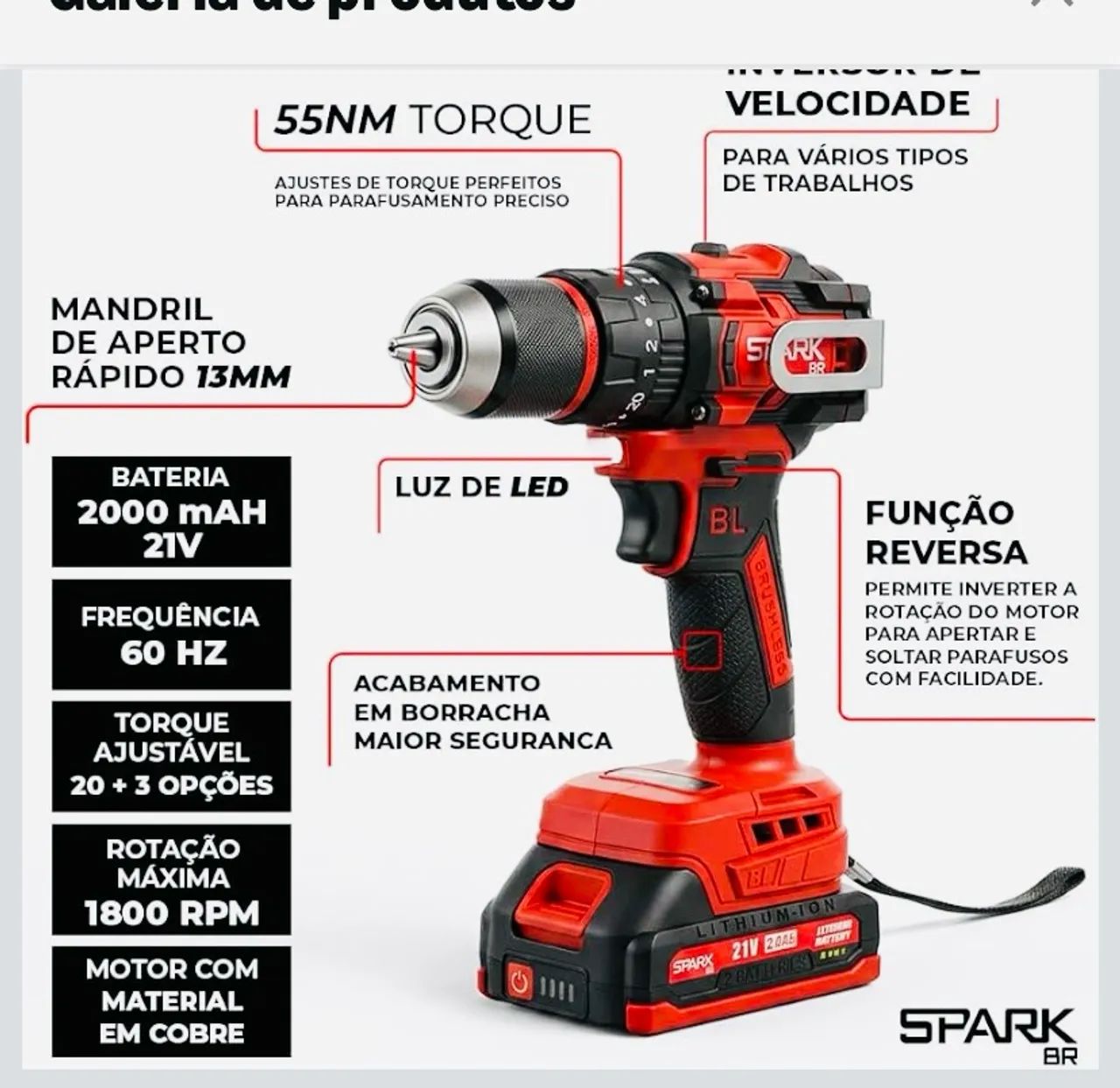 Parafusadeira furadeira impacto SPARK BR BRUSHLESS  - Foto 3