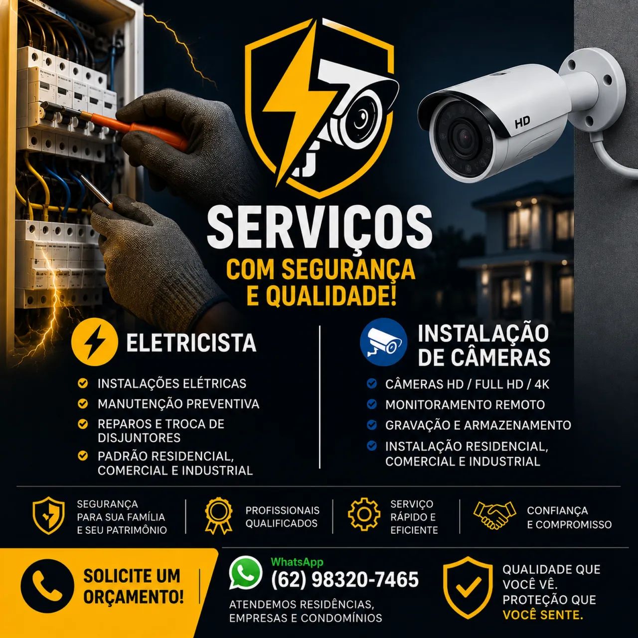 Serviços de eletricista e instalação de câmeras 