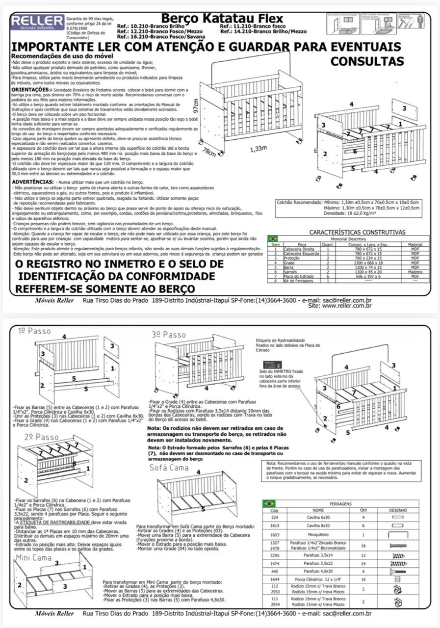 Berço Reller com colchão  USADO e bom estado - Foto 3