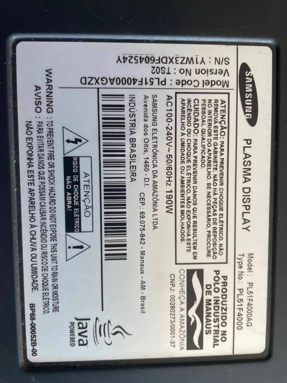 TV Samsung 55p Plasma