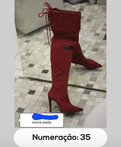 Suede bota vermelha número 35