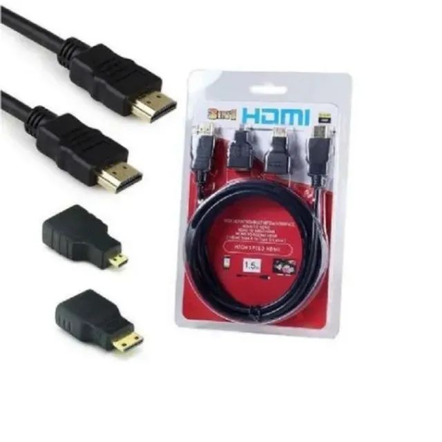 Kit Cabo Hdmi 3 Em 1 Hdmi Mini Hdmi Micro 1.5m Full 1080p  - Foto 4