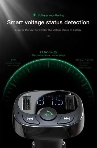 Adaptador Baseus Veicular Carregador Celular 3,4A Dual USB Transmissor FM Bluetooh Rádio  - Foto 5