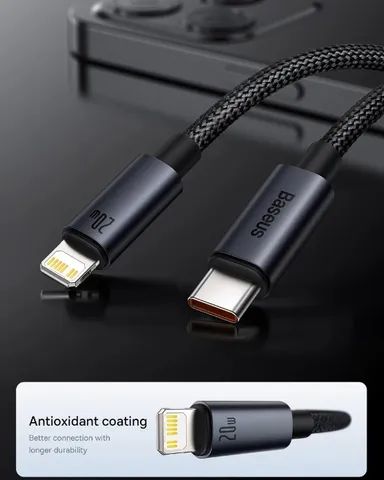 Cabo iphone, Baseus- USB Tipo C x Lightning, cabo de carregamento rápido 1 Metro - Foto 4