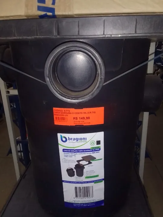 caixa gordura c/cesto 18L caixa quadrada bragioni