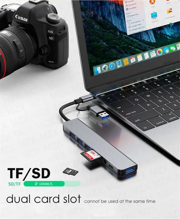 Hub USB-C para Laptop/Notebook - 8 em 1 ( Leitor de Cartões, USB) - Foto 5