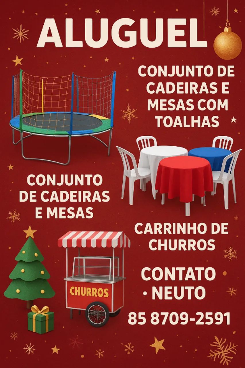 ALUGUEL DE MESA E CAMA ELASTICA, PULA PULA, CARRINHO DE CHURROS