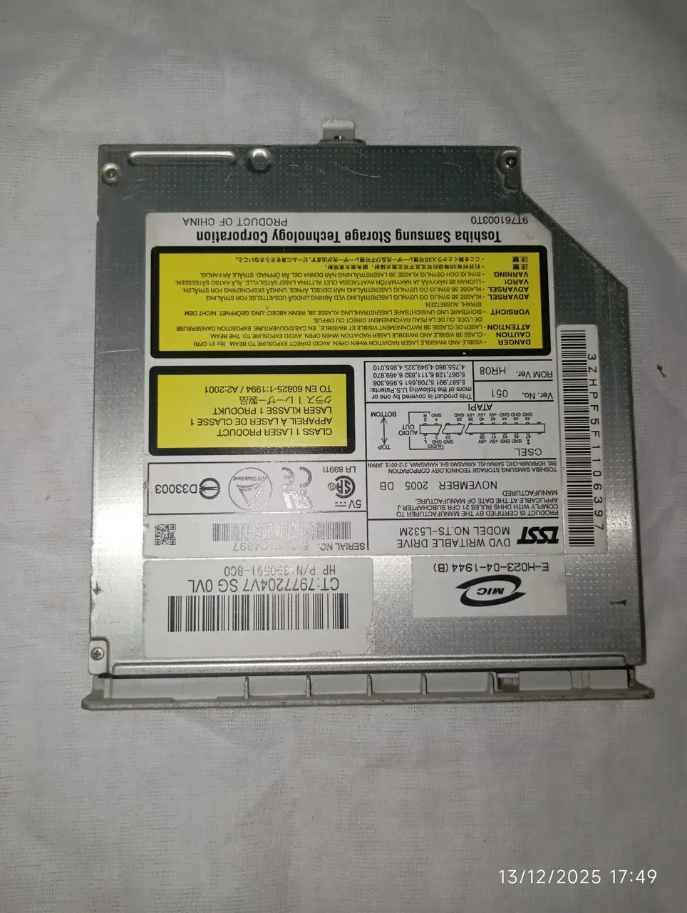 Gravadora e Leitor de CD/DVD NOTEBOOK IDE Dell 1525 TS-L632 