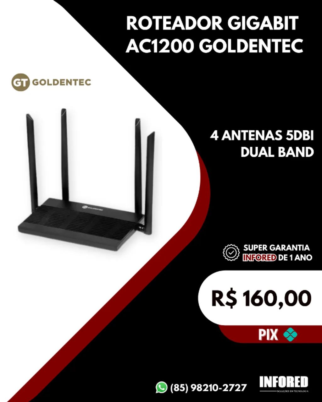 Roteador Gigabit AC1200 Goldentec
