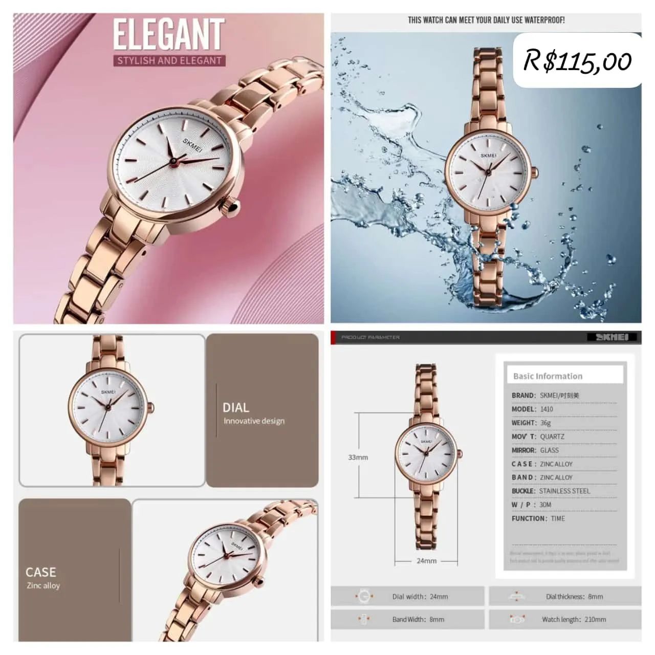 Relógio Feminino Analógico de Pulseira Dourado
