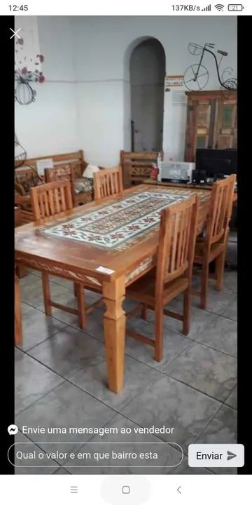 Mesa de Jantar de Madeira com Detalhes em Ladrilho - Foto 3