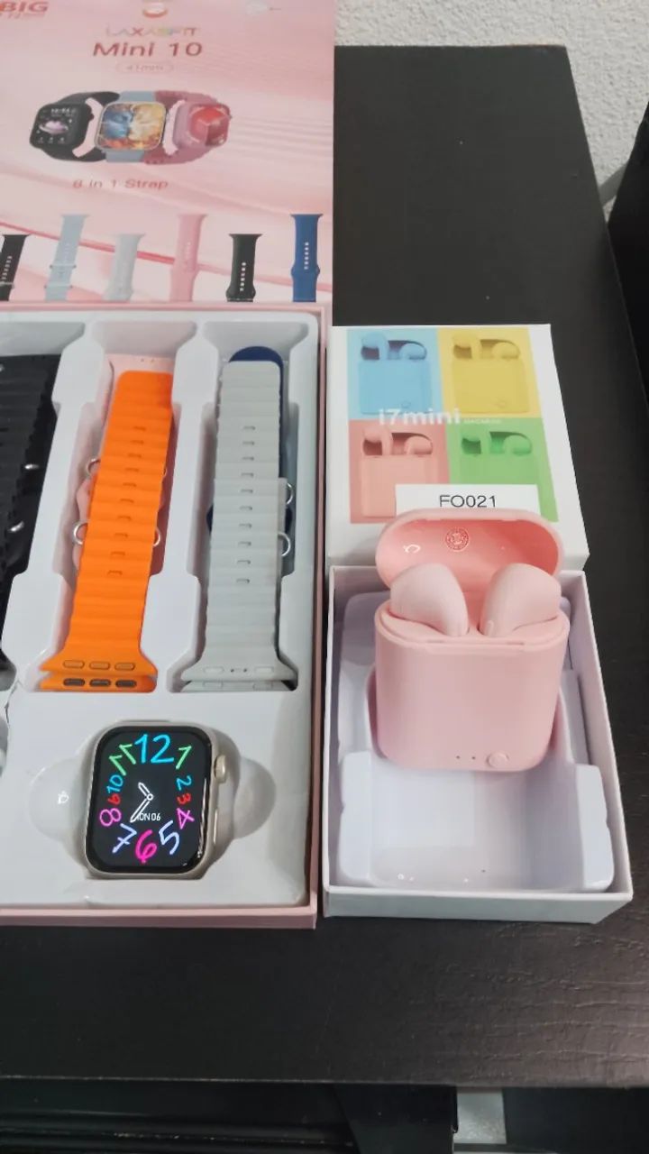 KIT SMARTWATCH 8 PULSEIRAS + FONE I7 ROSA - Foto 2
