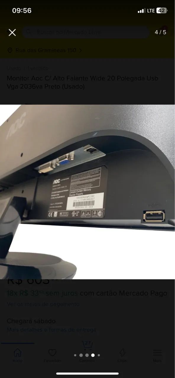 Monitor Aoc 20 Polegadas Wide Vga Dvi Usb E Áudio Integrado! Muito conservado . - Foto 3