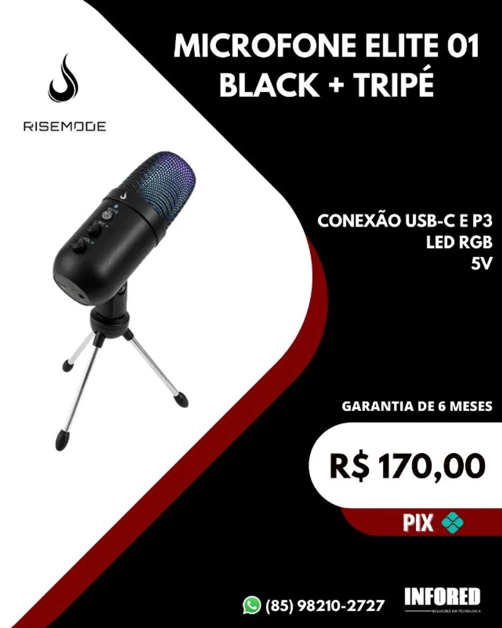 Microfone elite 01 black + tripé