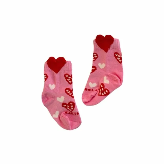 cantarola meia soquete coração rosa infantil