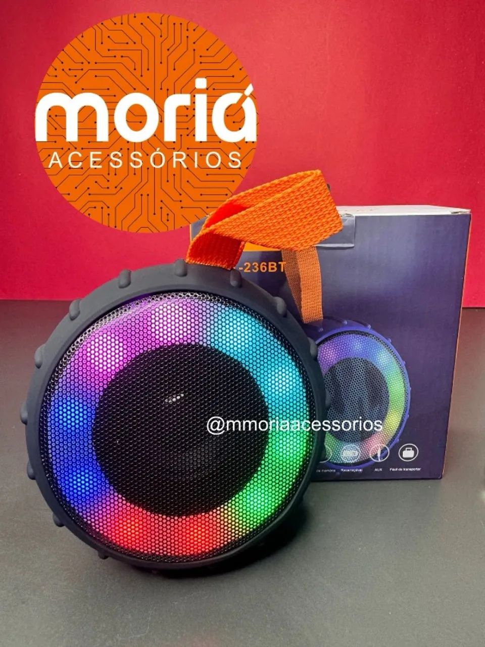 Caixinha De Som Redonda Led Bluetooth Emborrachada Usb 5.0 - Foto 2