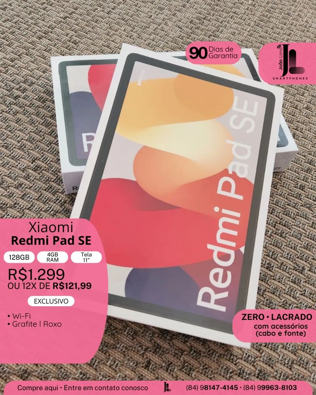 REDMI PAD SE, 138GB, 4GB RAM, TELA 11?, LACRADO, EXCLUSIVO!